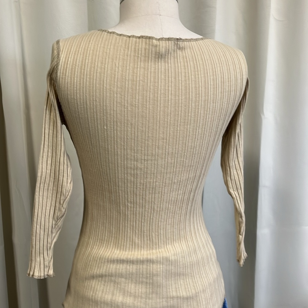 One Step Up Beige Lace-Up Ribbed Top - Picture 3 of 4